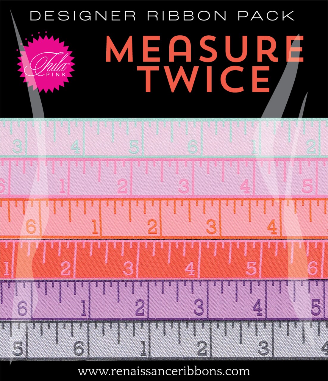 Measure Twice Ribbon Panel in Warm (dp-163 measure twice warm) | Measure Twice Ribbon Packs | Tula Pink | Renaissance Ribbons